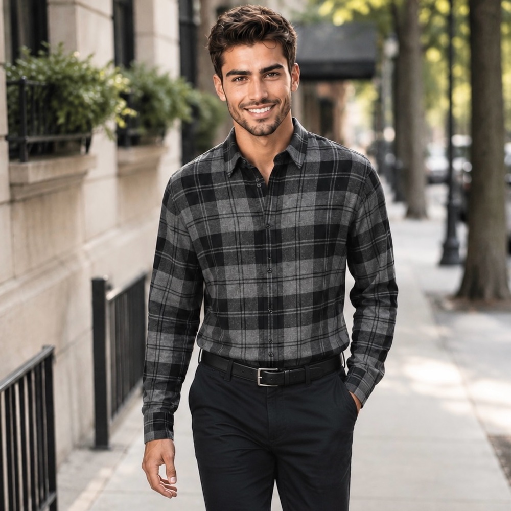 $195 VINCE Italy Fabric Shirt Mens M Wool Blend Plaid Overshirt Business Casual